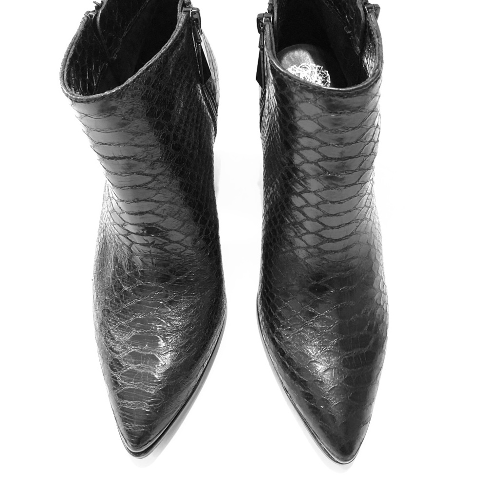 Vince Camuto black snakeskin booties
